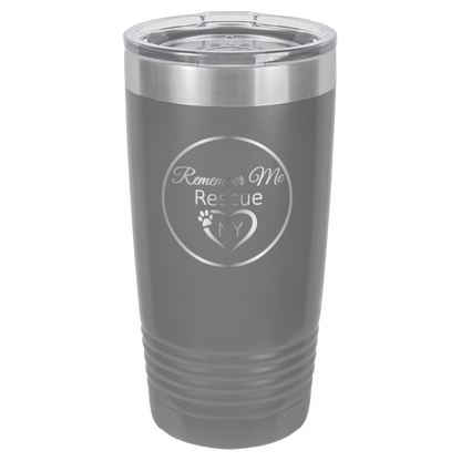 Dark Gray  laser engraved 20 tumbler featuring the logo of Remember Me Rescue NY