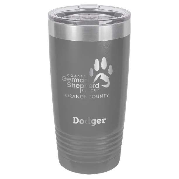 Coastal German Shepherd Rescue of Orange County: 20 oz laser engraved tumbler in dark gray