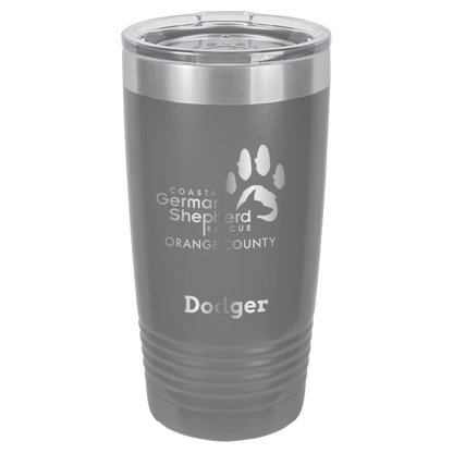 Coastal German Shepherd Rescue of Orange County: 20 oz laser engraved tumbler in dark gray