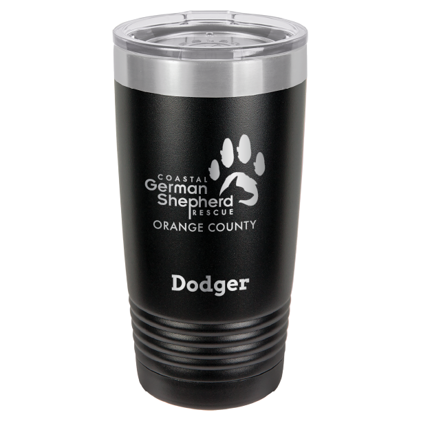 Coastal German Shepherd Rescue of Orange County: 20 oz laser engraved tumbler in black