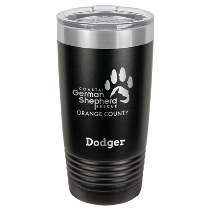 Coastal German Shepherd Rescue of Orange County: 20 oz laser engraved tumbler in black