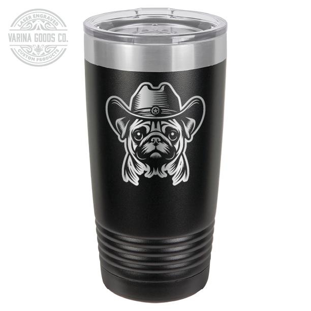 Black Cowboy Pug laser engraved 20 oz tumbler