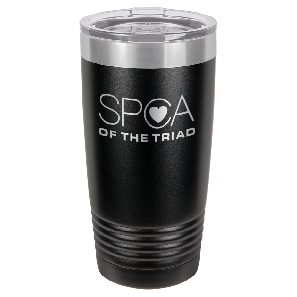 Black laser engravved 20 Oz tumbler featuring the SPA of the Triad logo. 