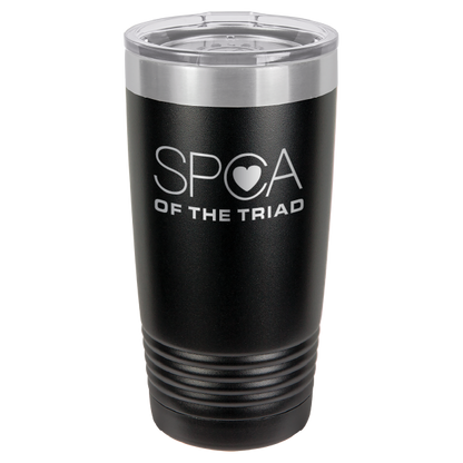 Black laser engravved 20 Oz tumbler featuring the SPA of the Triad logo. 