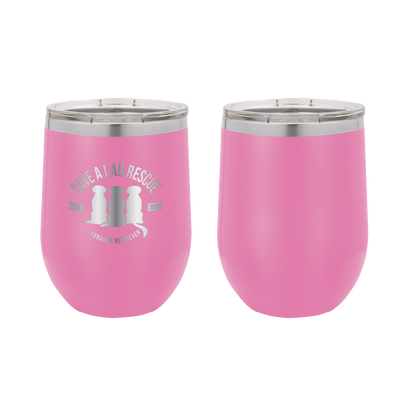 12 oz Wine Tumbler, laser engraved gift for mom's, dads and dog lovers. Pink tumbler with the Save A Lab logo.