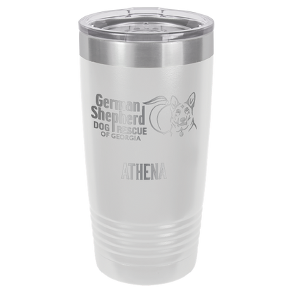 German Shepherd Dog Rescue of Georgia laser engraved tumbler in white