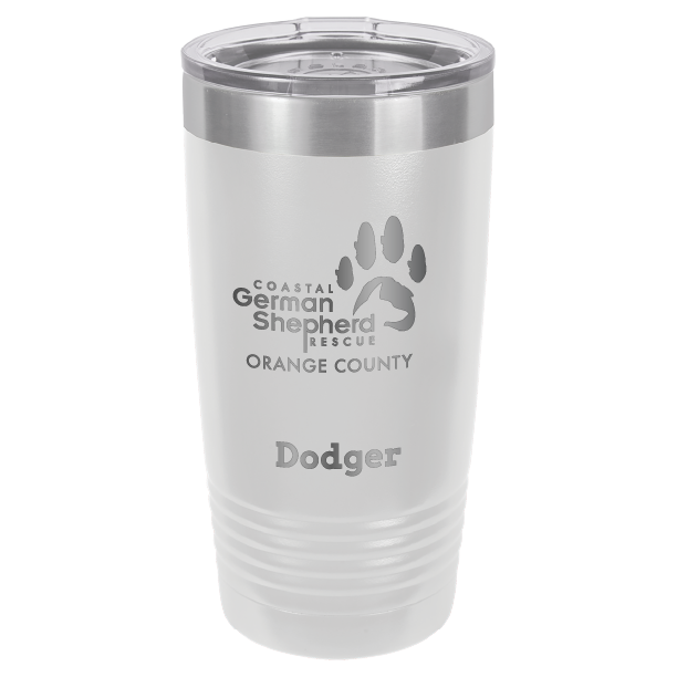 Coastal German Shepherd Rescue of Orange County: 20 oz laser engraved tumbler in white