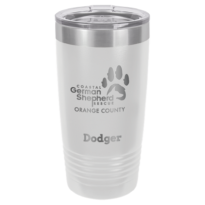 Coastal German Shepherd Rescue of Orange County: 20 oz laser engraved tumbler in white