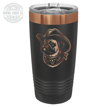 Cowboy Pug with bandana 20 laser engraved tumbler, in black and copper