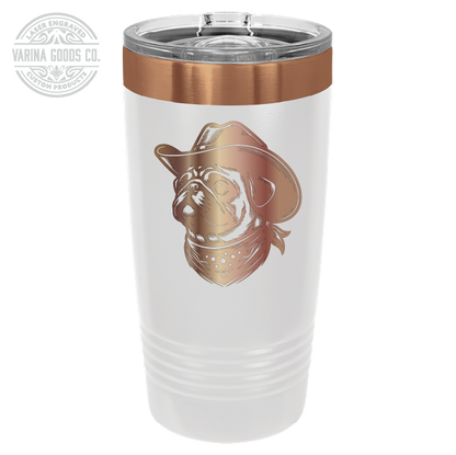 Cowboy Pug with bandana 20 laser engraved tumbler, in white and copper