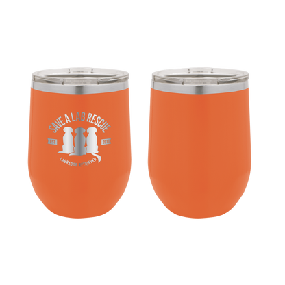 12 oz Wine Tumbler, laser engraved gift for mom's, dads and dog lovers. Orange tumbler with the Save A Lab logo.