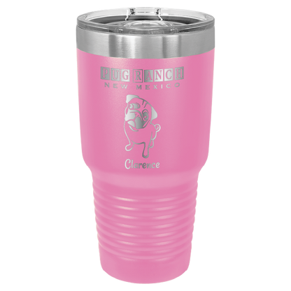 Laser engraved pink tumbler featuring Pug Ranch NM: 30 oz
