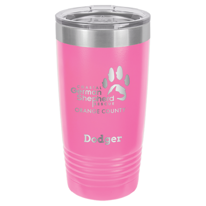 Coastal German Shepherd Rescue of Orange County: 20 oz laser engraved tumbler in pink