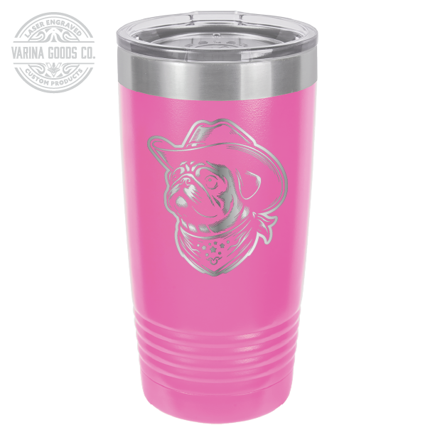 Cowboy Pug with Bandana 20 laser engraved tumbler, in pink