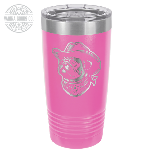 Cowboy Pug with Bandana 20 laser engraved tumbler, in pink