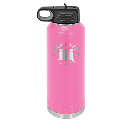 Pink 40 Oz Laser engraved water bottle featuring the Save A Lab logo.