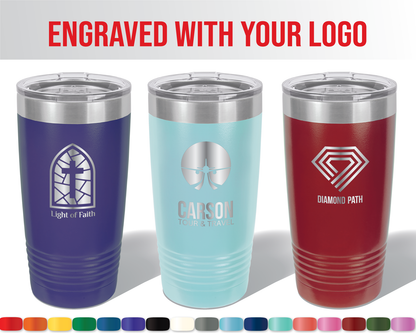 20 Oz powder coated stainless steel tumbler, with your logo on it. Available in 17 colors.