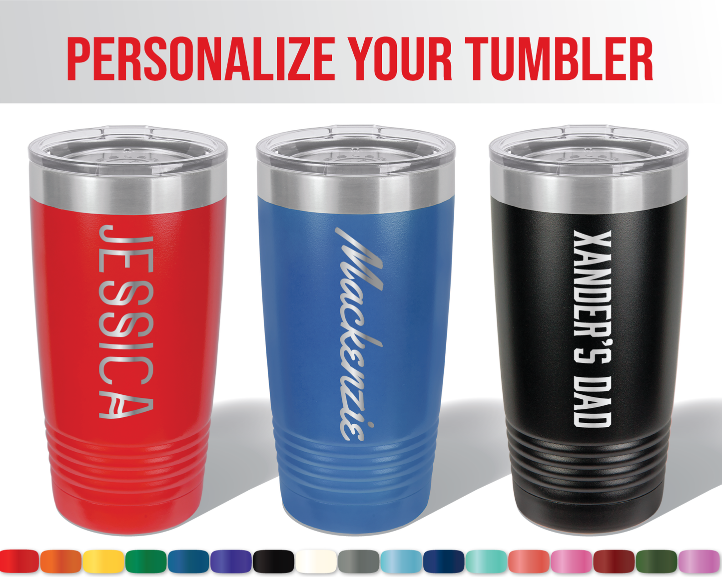 Personalized Laser Engraved 20 oz Tumbler (Vertical Text)