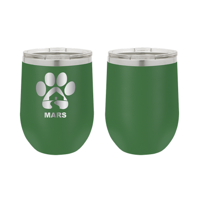 Gren 12 ounce laser engraved wine tumbler with the Midwest Animal Rescue & Services (MARS) logo.