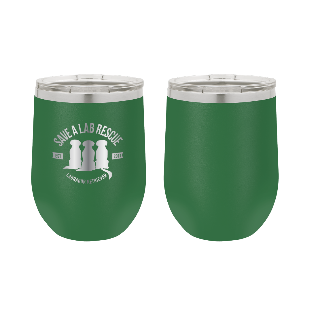 12 oz Wine Tumbler, laser engraved gift for mom's, dads and dog lovers. Green tumbler with the Save A Lab logo.