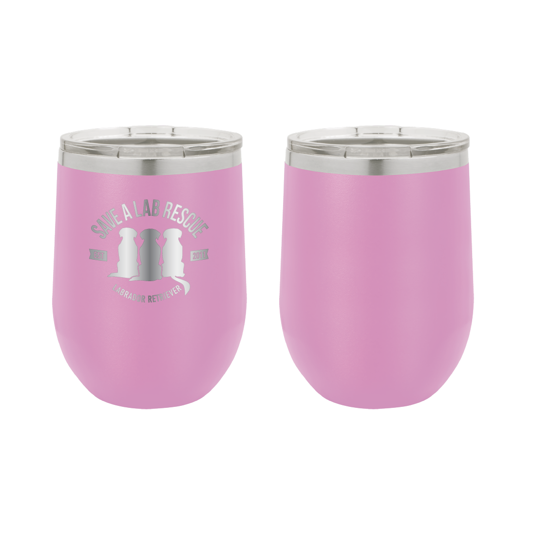 12 oz Wine Tumbler, laser engraved gift for mom's, dads and dog lovers. Light purple tumbler with the Save A Lab logo.