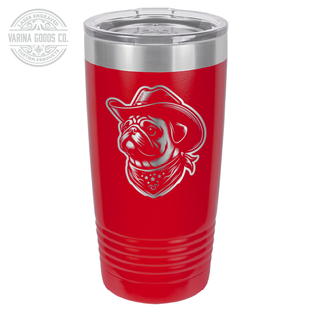 Cowboy Pug with bandana 20 laser engraved tumbler, in red