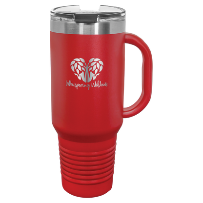 Red Whispering Willows 40 oz laser engraved tumbler.