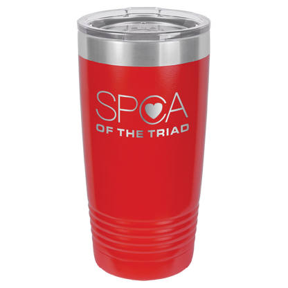 Red laser engravved 20 Oz tumbler featuring the SPA of the Triad logo. 