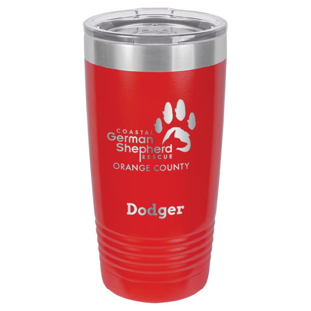 Coastal German Shepherd Rescue of Orange County: 20 oz laser engraved tumbler in red