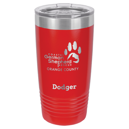 Coastal German Shepherd Rescue of Orange County: 20 oz laser engraved tumbler in red