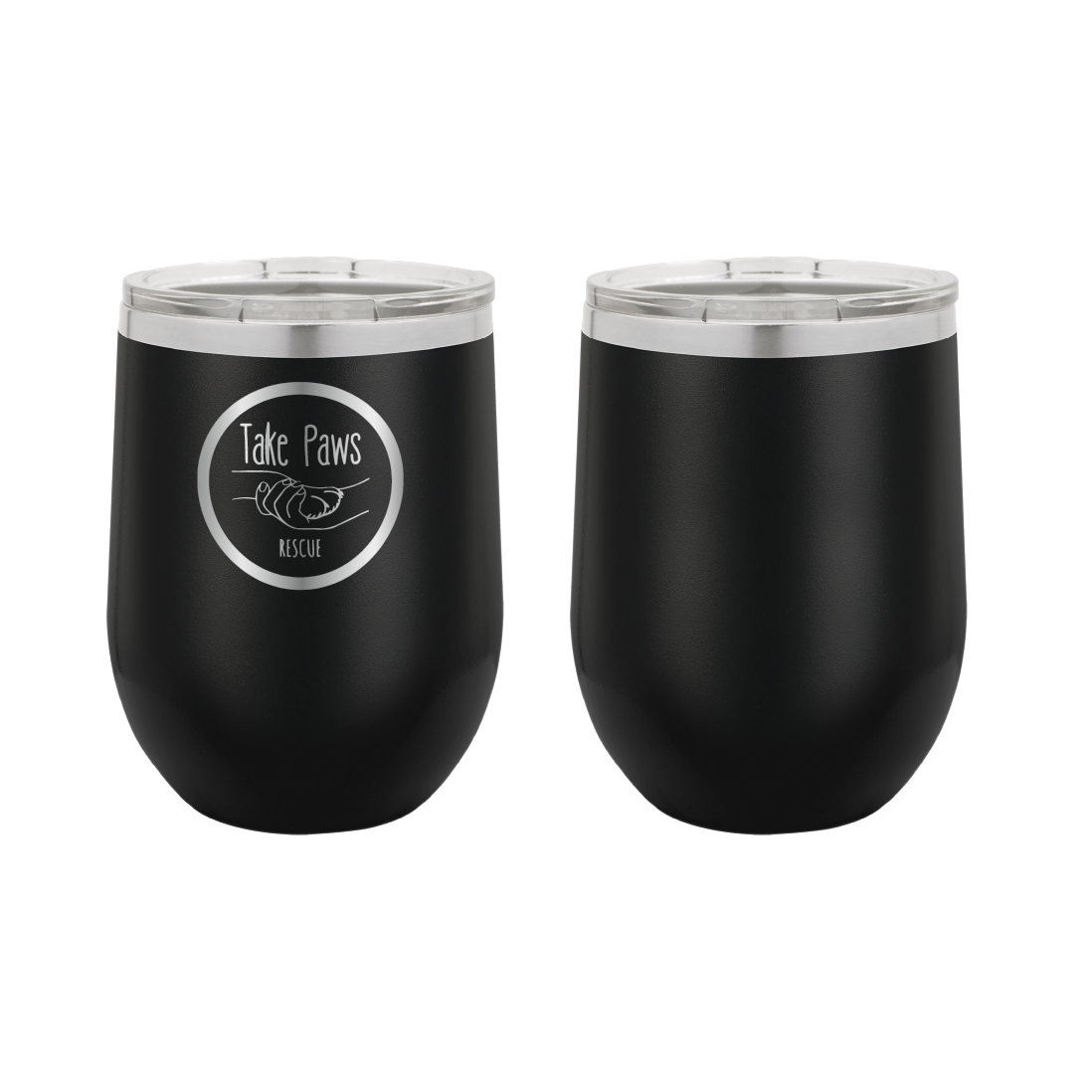 Black / prism 12 oz wine tumbler laser engraved  tumbler featuring the Take Paws Rescue logo