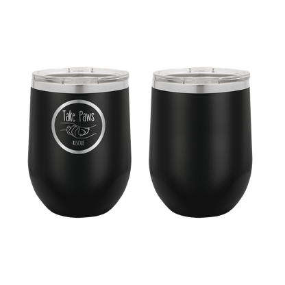 Black / prism 12 oz wine tumbler laser engraved  tumbler featuring the Take Paws Rescue logo