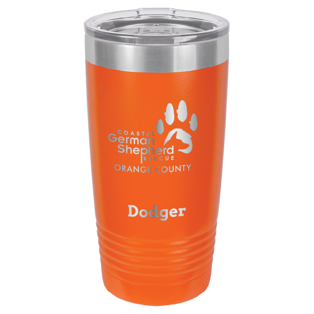 Coastal German Shepherd Rescue of Orange County: 20 oz laser engraved tumbler in orange