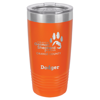 Coastal German Shepherd Rescue of Orange County: 20 oz laser engraved tumbler in orange