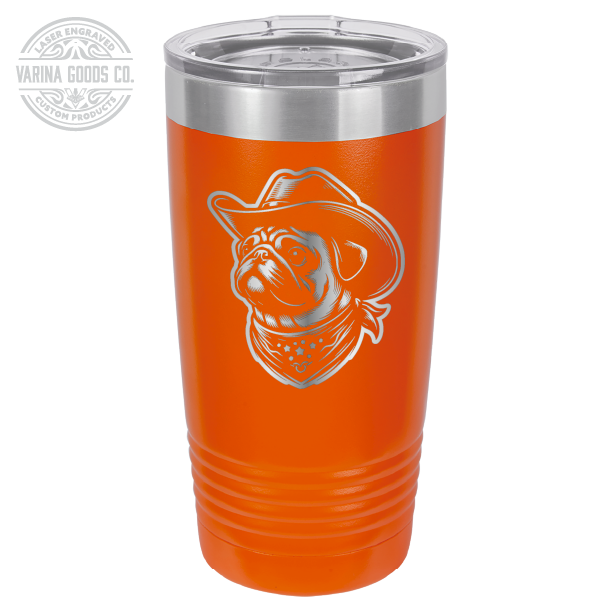 Cowboy Pug with bandana 20 laser engraved tumbler, in orange