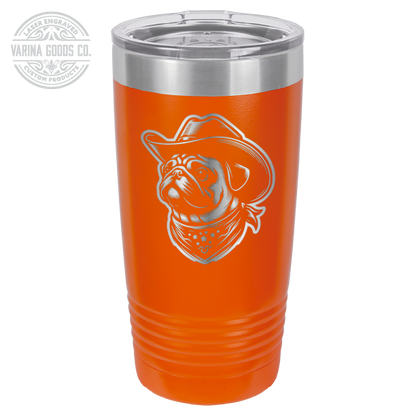 Cowboy Pug with bandana 20 laser engraved tumbler, in orange