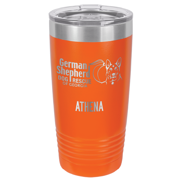 German Shepherd Dog Rescue of Georgia laser engraved tumbler in orange