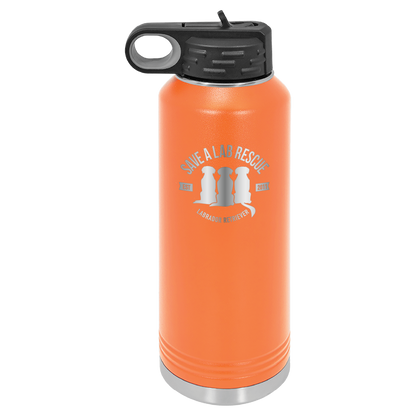 Orange 40 Oz Laser engraved water bottle featuring the Save A Lab logo.