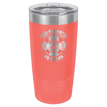 Mid-Atlantic German Shepherd Rescue 20 oz. Tumbler 25th Anniversary - Laser Engraved