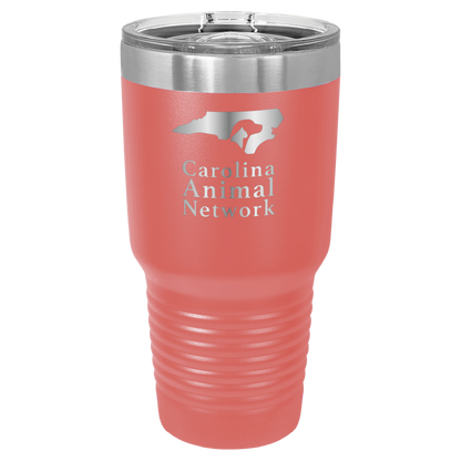 Coral 30 oz tumbler laser engraved  tumbler featuring the Carolina Animal Network logo
