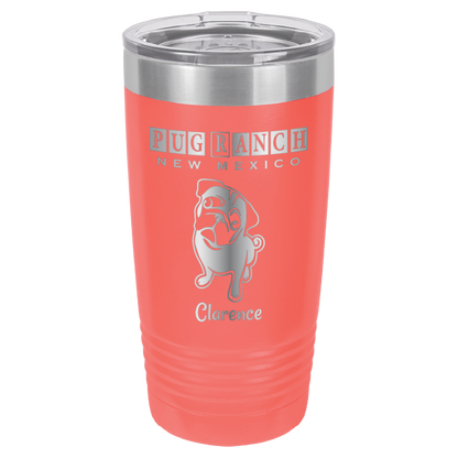 Laser Engraved 20 oz tumbler for Pug Ranch New Mexico: Coral