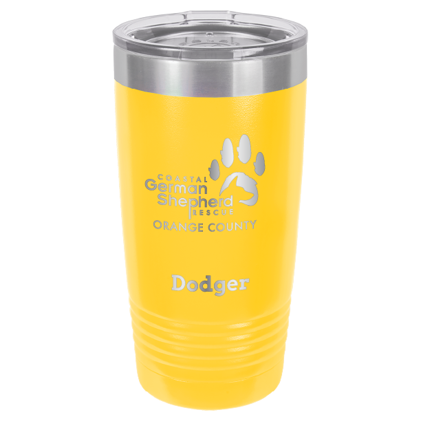 Coastal German Shepherd Rescue of Orange County: 20 oz laser engraved tumbler in yellow