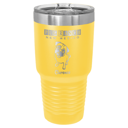 Laser engraved yellow tumbler featuring Pug Ranch NM: 30 oz