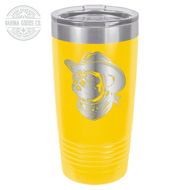 Cowboy Pug with bandana 20 laser engraved tumbler, in  yellow