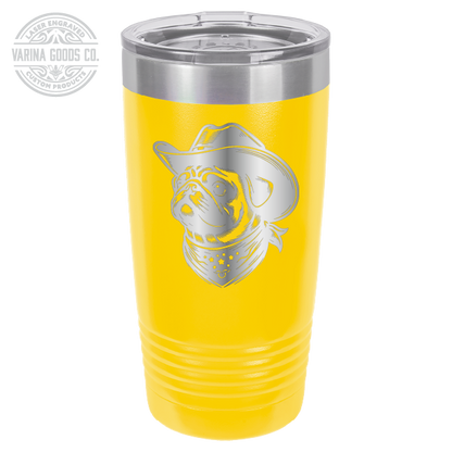 Cowboy Pug with bandana 20 laser engraved tumbler, in  yellow