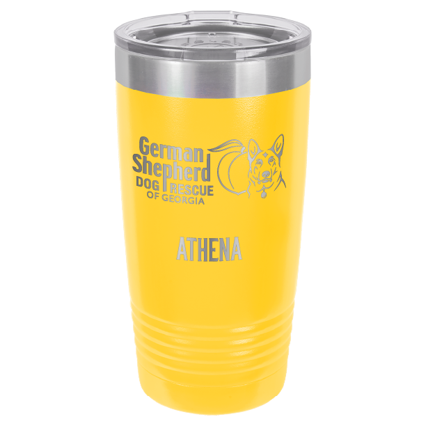 German Shepherd Dog Rescue of Georgia laser engraved tumbler in yellow