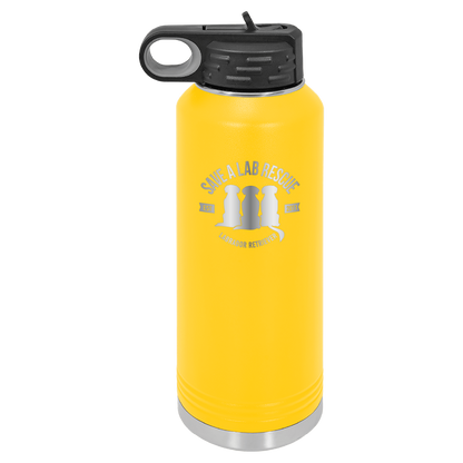 Yellow 40 Oz Laser engraved water bottle featuring the Save A Lab logo.