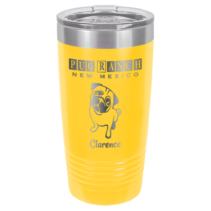 Laser Engraved 20 oz tumbler for Pug Ranch New Mexico: Yellow