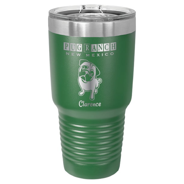Laser engraved green tumbler featuring Pug Ranch NM: 30 oz