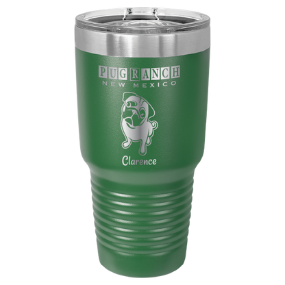 Laser engraved green tumbler featuring Pug Ranch NM: 30 oz